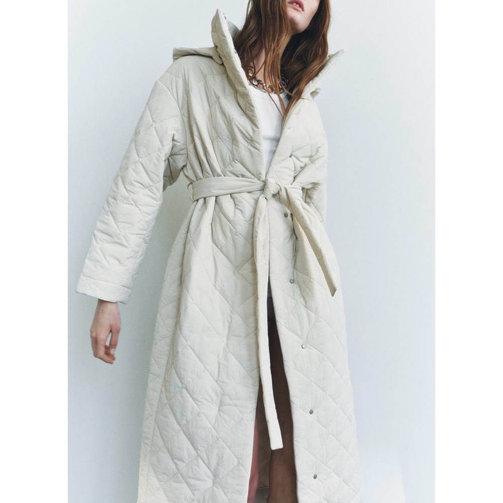 Zara quilted jacket belted puffer coat cream white
